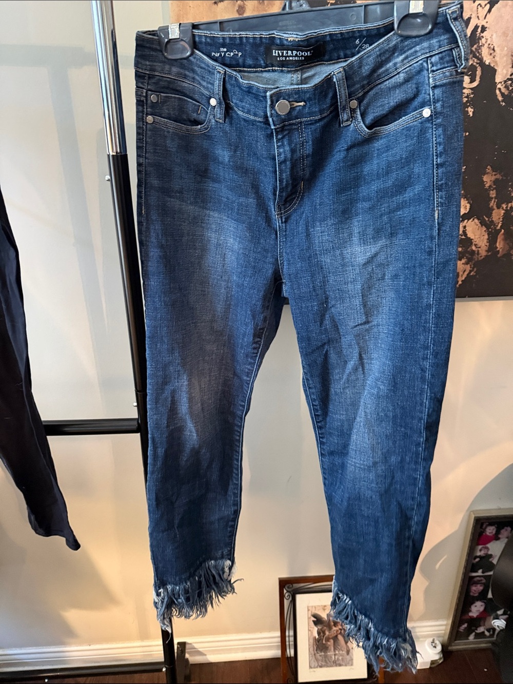 Liverpool Blue Cropped Jeans with Frayed Hem